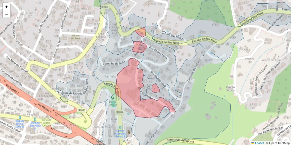 Mapa detalhado do código postal 9060-087 com limites, códigos postais vizinhos e agências dos correios
