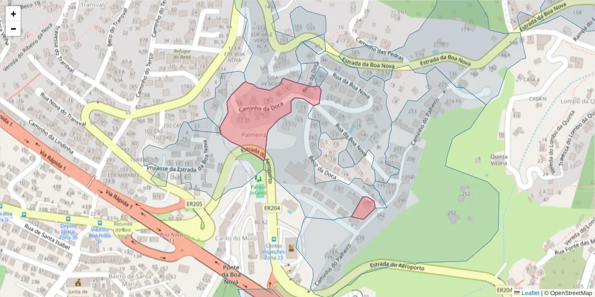 Mapa detalhado do código postal 9060-088 com limites, códigos postais vizinhos e agências dos correios