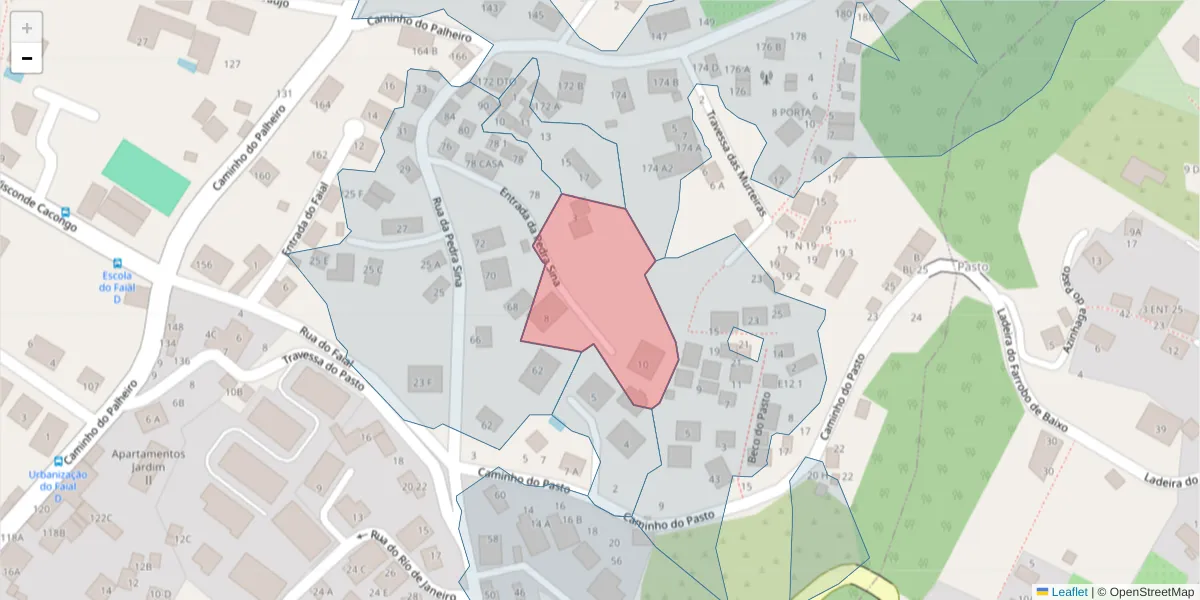 Mapa detalhado do código postal 9060-095 com limites, códigos postais vizinhos e agências dos correios