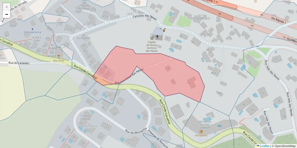 Mapa detalhado do código postal 9060-118 com limites, códigos postais vizinhos e agências dos correios