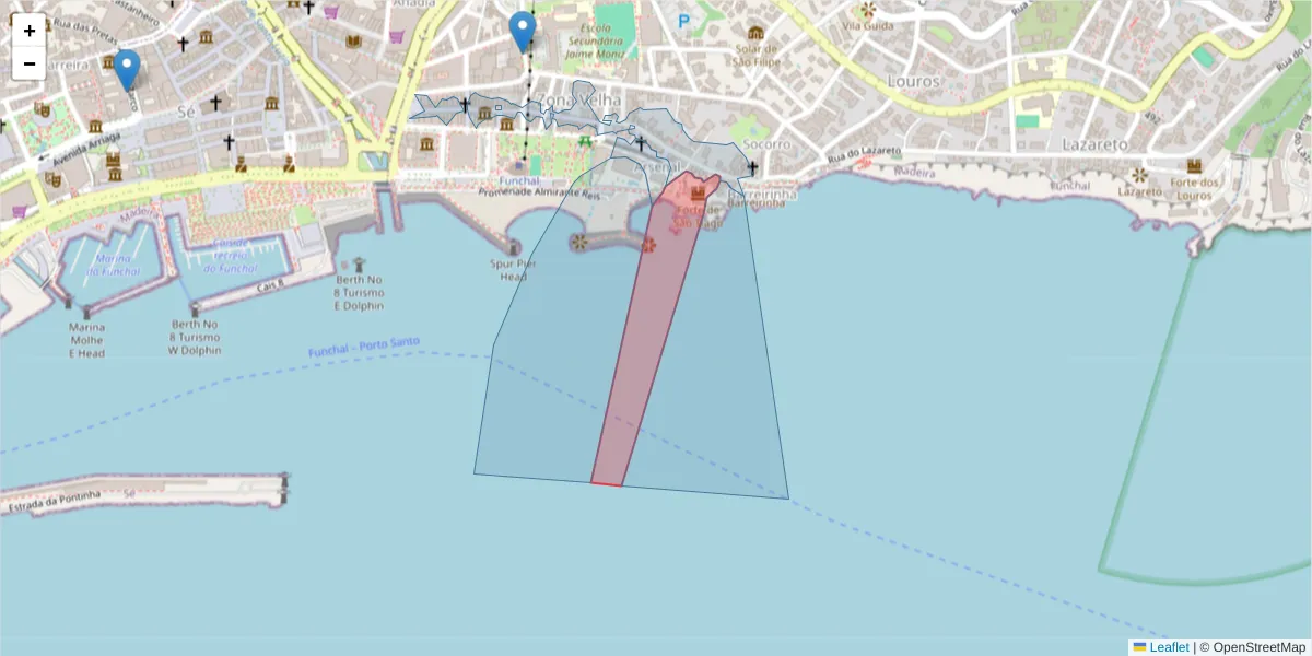 Mapa detalhado do código postal 9060-123 com limites, códigos postais vizinhos e agências dos correios