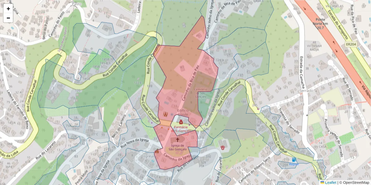 Mapa detalhado do código postal 9060-130 com limites, códigos postais vizinhos e agências dos correios