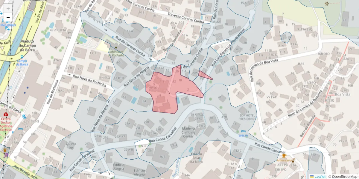 Mapa detalhado do código postal 9060-139 com limites, códigos postais vizinhos e agências dos correios