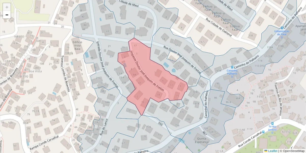 Mapa detalhado do código postal 9060-142 com limites, códigos postais vizinhos e agências dos correios