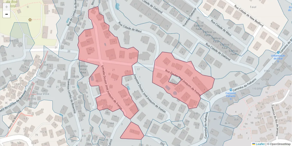 Mapa detalhado do código postal 9060-143 com limites, códigos postais vizinhos e agências dos correios