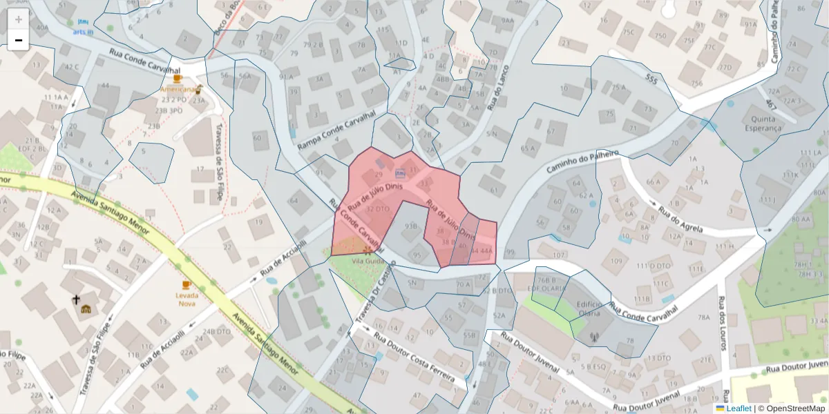 Mapa detalhado do código postal 9060-144 com limites, códigos postais vizinhos e agências dos correios