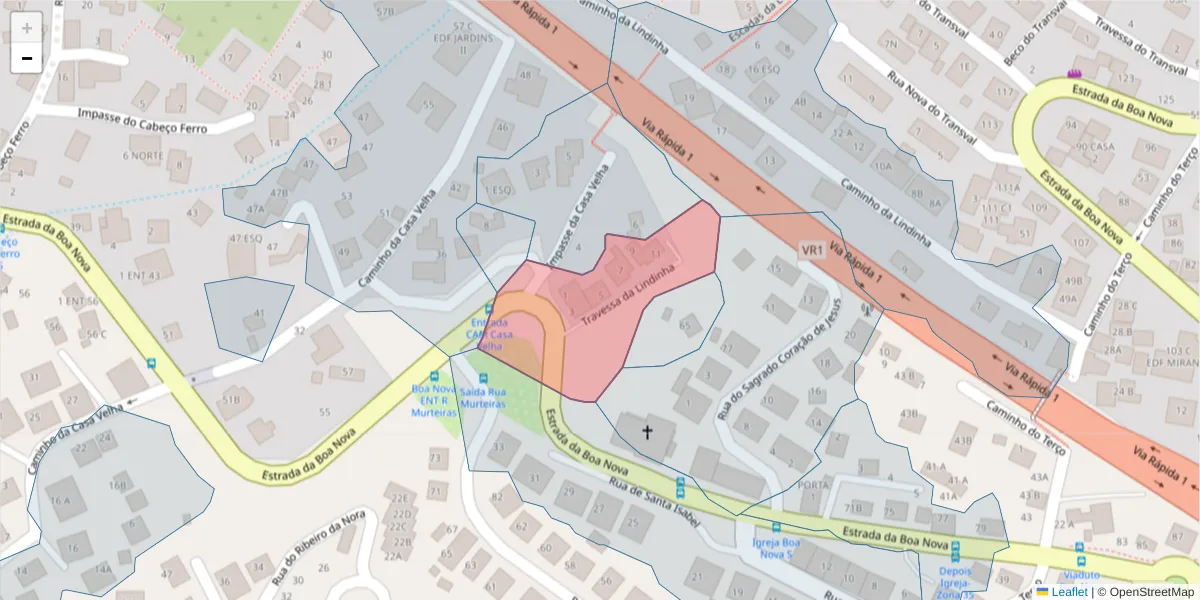 Mapa detalhado do código postal 9060-169 com limites, códigos postais vizinhos e agências dos correios