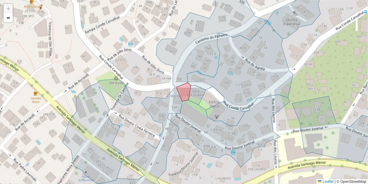 Mapa detalhado do código postal 9060-170 com limites, códigos postais vizinhos e agências dos correios