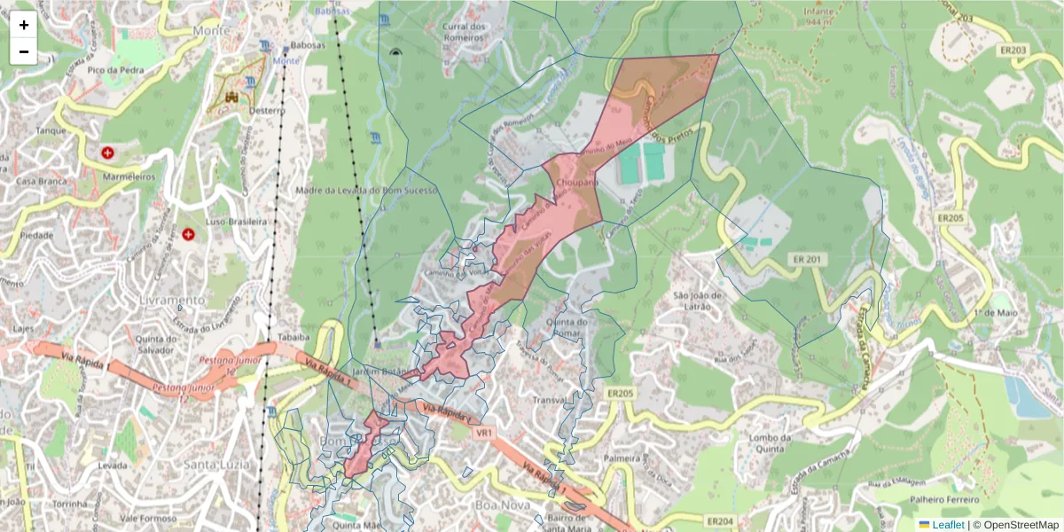 Mapa detalhado do código postal 9060-194 com limites, códigos postais vizinhos e agências dos correios