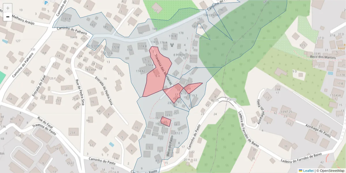 Mapa detalhado do código postal 9060-198 com limites, códigos postais vizinhos e agências dos correios