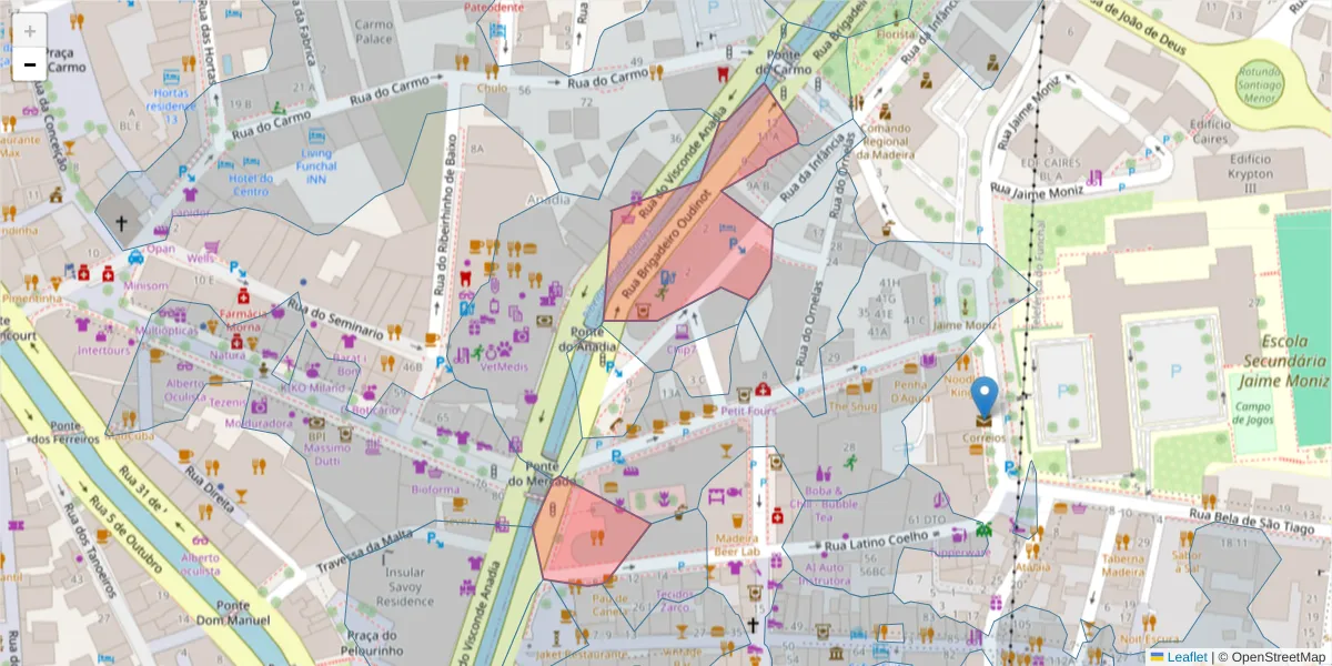Mapa detalhado do código postal 9060-209 com limites, códigos postais vizinhos e agências dos correios