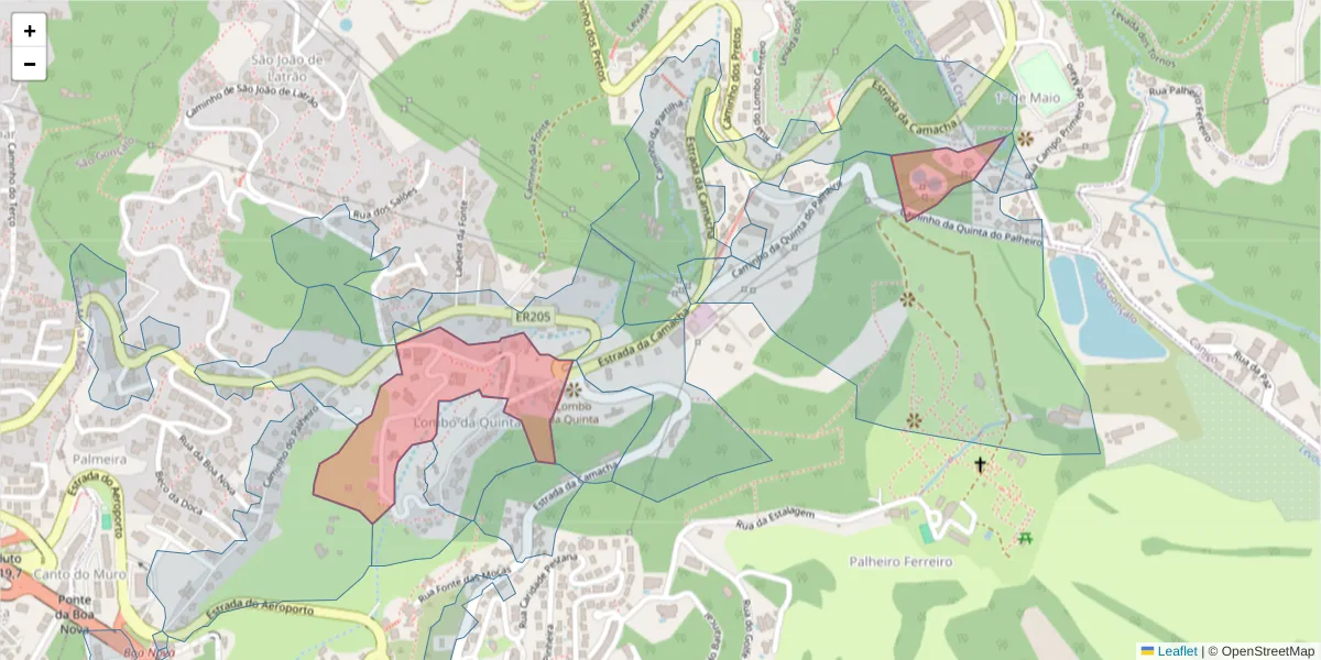 Mapa detalhado do código postal 9060-210 com limites, códigos postais vizinhos e agências dos correios