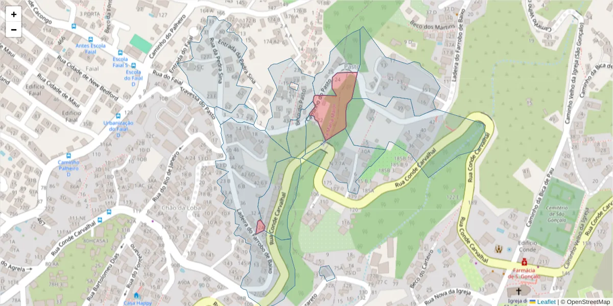 Mapa detalhado do código postal 9060-216 com limites, códigos postais vizinhos e agências dos correios