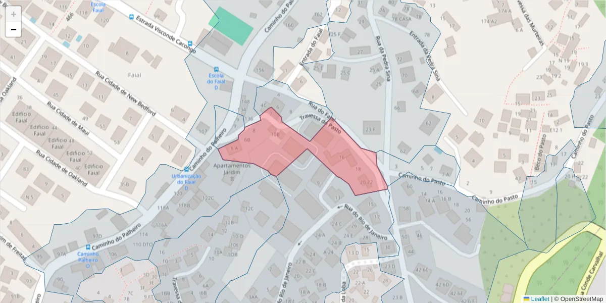 Mapa detalhado do código postal 9060-218 com limites, códigos postais vizinhos e agências dos correios