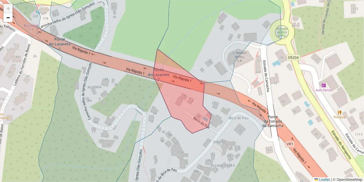 Mapa detalhado do código postal 9060-220 com limites, códigos postais vizinhos e agências dos correios