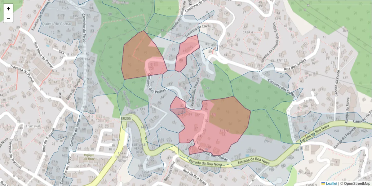 Mapa detalhado do código postal 9060-223 com limites, códigos postais vizinhos e agências dos correios