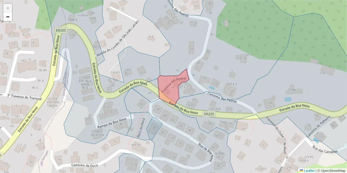 Mapa detalhado do código postal 9060-226 com limites, códigos postais vizinhos e agências dos correios