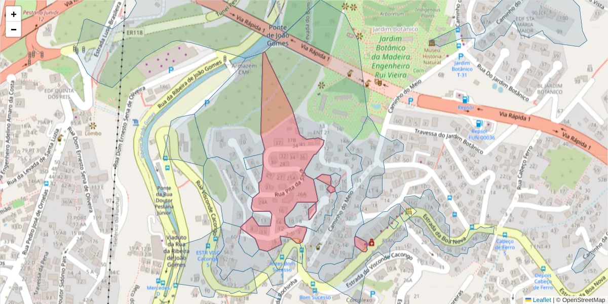 Mapa detalhado do código postal 9060-240 com limites, códigos postais vizinhos e agências dos correios