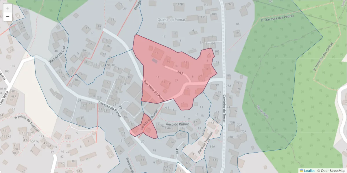 Mapa detalhado do código postal 9060-244 com limites, códigos postais vizinhos e agências dos correios