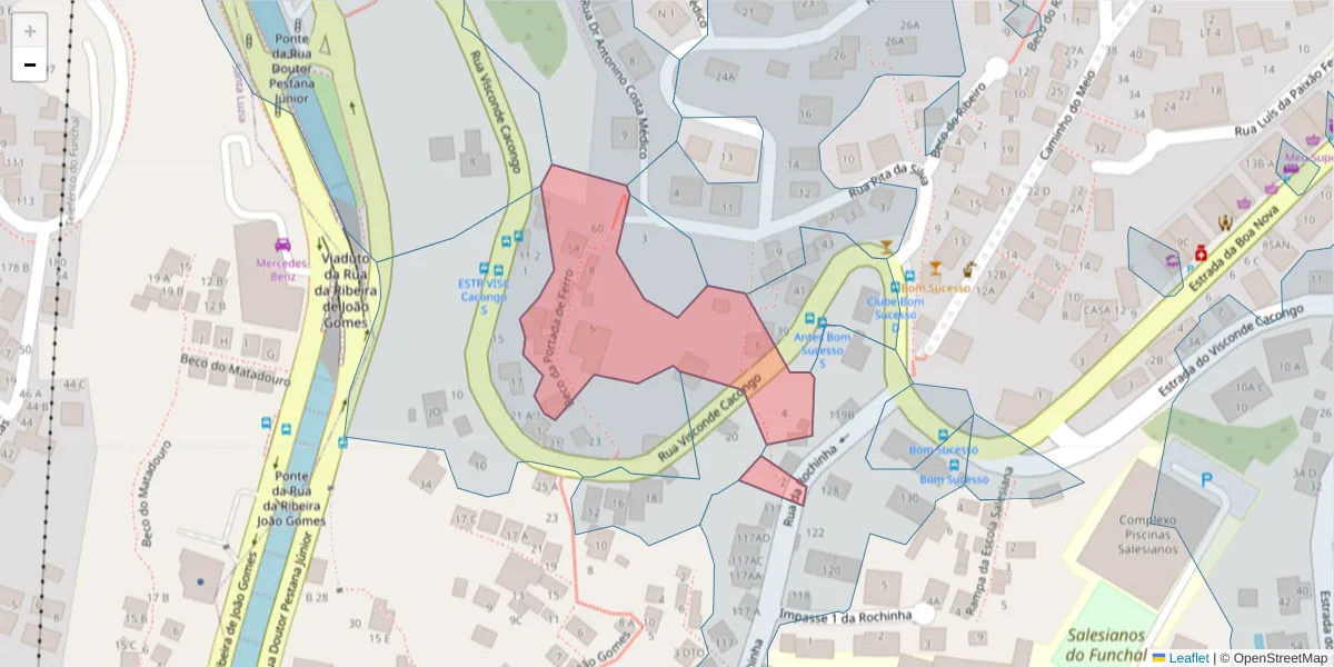 Mapa detalhado do código postal 9060-246 com limites, códigos postais vizinhos e agências dos correios