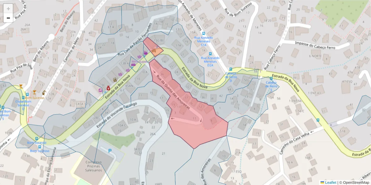 Mapa detalhado do código postal 9060-253 com limites, códigos postais vizinhos e agências dos correios