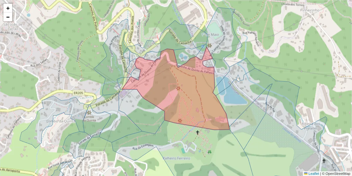 Mapa detalhado do código postal 9060-255 com limites, códigos postais vizinhos e agências dos correios