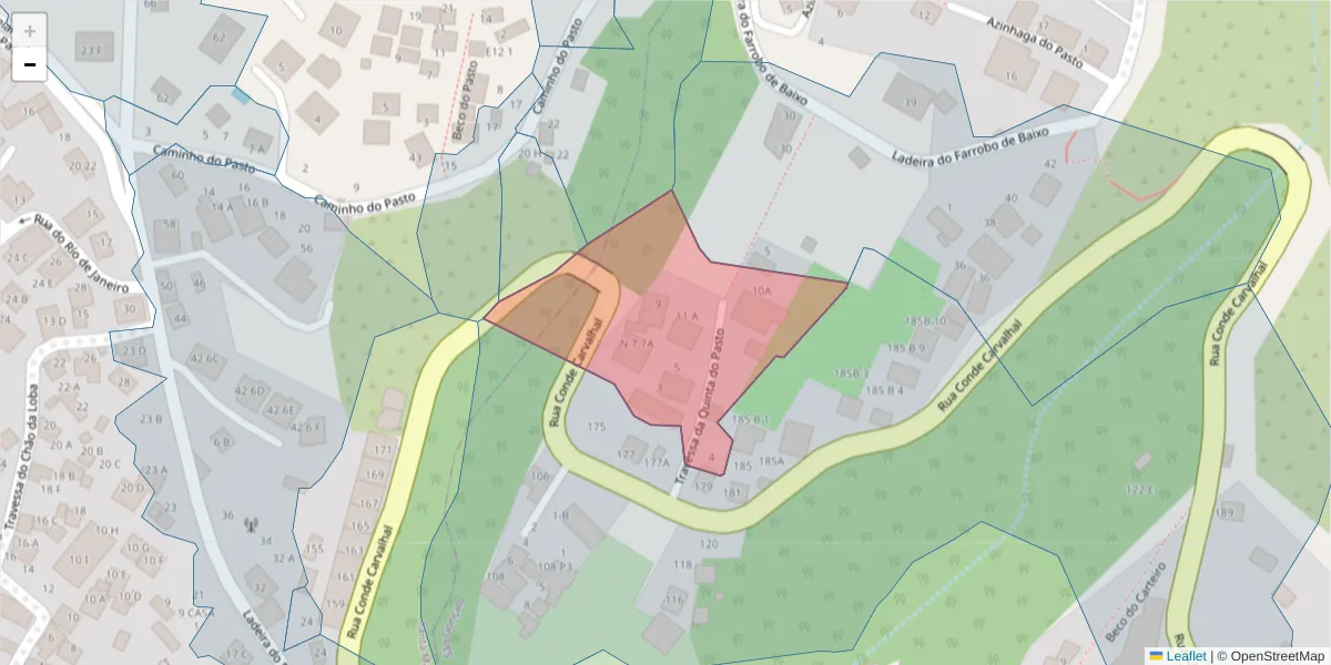 Mapa detalhado do código postal 9060-257 com limites, códigos postais vizinhos e agências dos correios