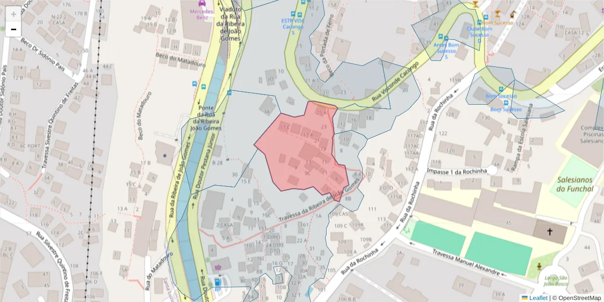 Mapa detalhado do código postal 9060-263 com limites, códigos postais vizinhos e agências dos correios