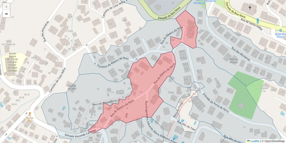 Mapa detalhado do código postal 9060-270 com limites, códigos postais vizinhos e agências dos correios