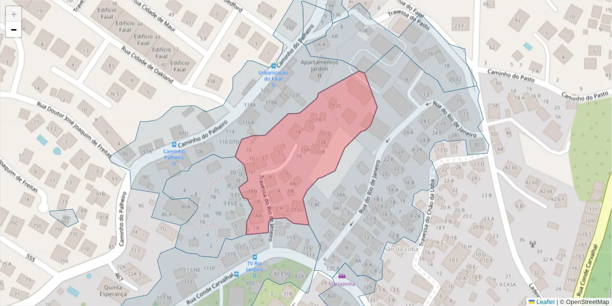 Mapa detalhado do código postal 9060-277 com limites, códigos postais vizinhos e agências dos correios