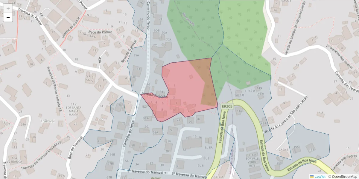 Mapa detalhado do código postal 9060-278 com limites, códigos postais vizinhos e agências dos correios