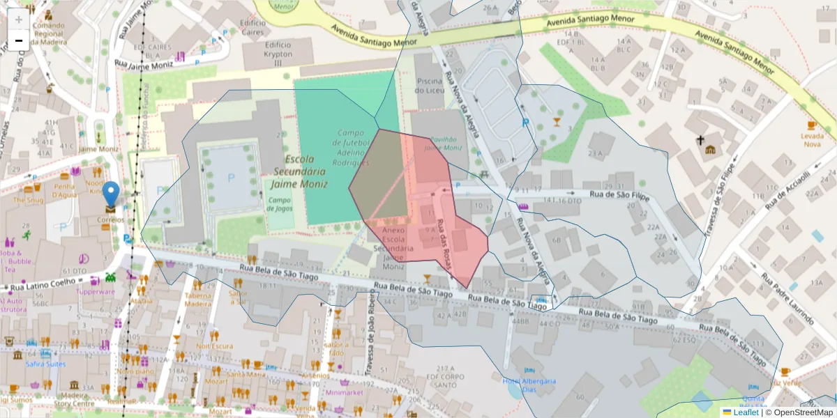 Mapa detalhado do código postal 9060-282 com limites, códigos postais vizinhos e agências dos correios
