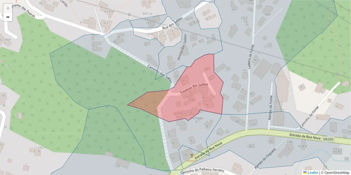 Mapa detalhado do código postal 9060-286 com limites, códigos postais vizinhos e agências dos correios