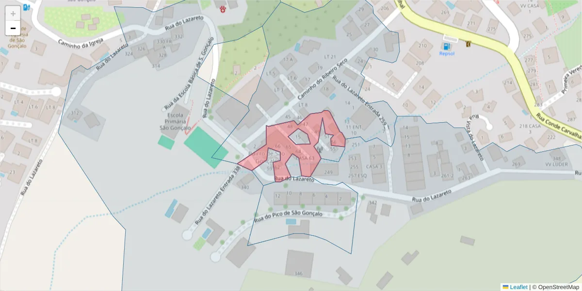 Mapa detalhado do código postal 9060-294 com limites, códigos postais vizinhos e agências dos correios