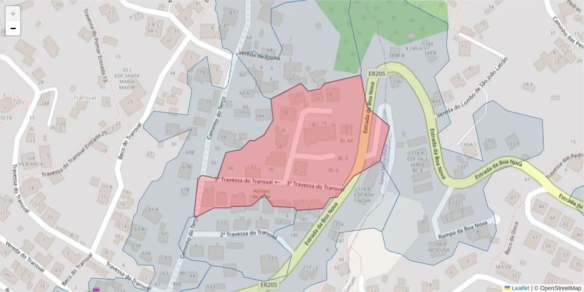 Mapa detalhado do código postal 9060-317 com limites, códigos postais vizinhos e agências dos correios
