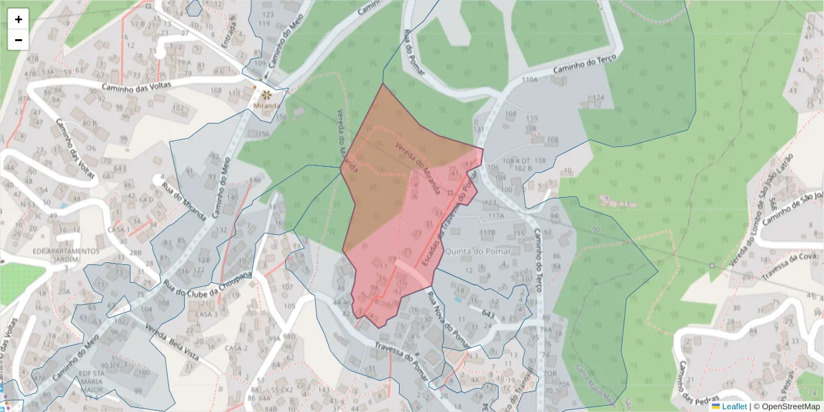 Mapa detalhado do código postal 9060-321 com limites, códigos postais vizinhos e agências dos correios
