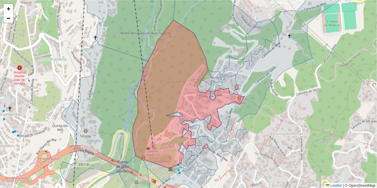 Mapa detalhado do código postal 9060-329 com limites, códigos postais vizinhos e agências dos correios