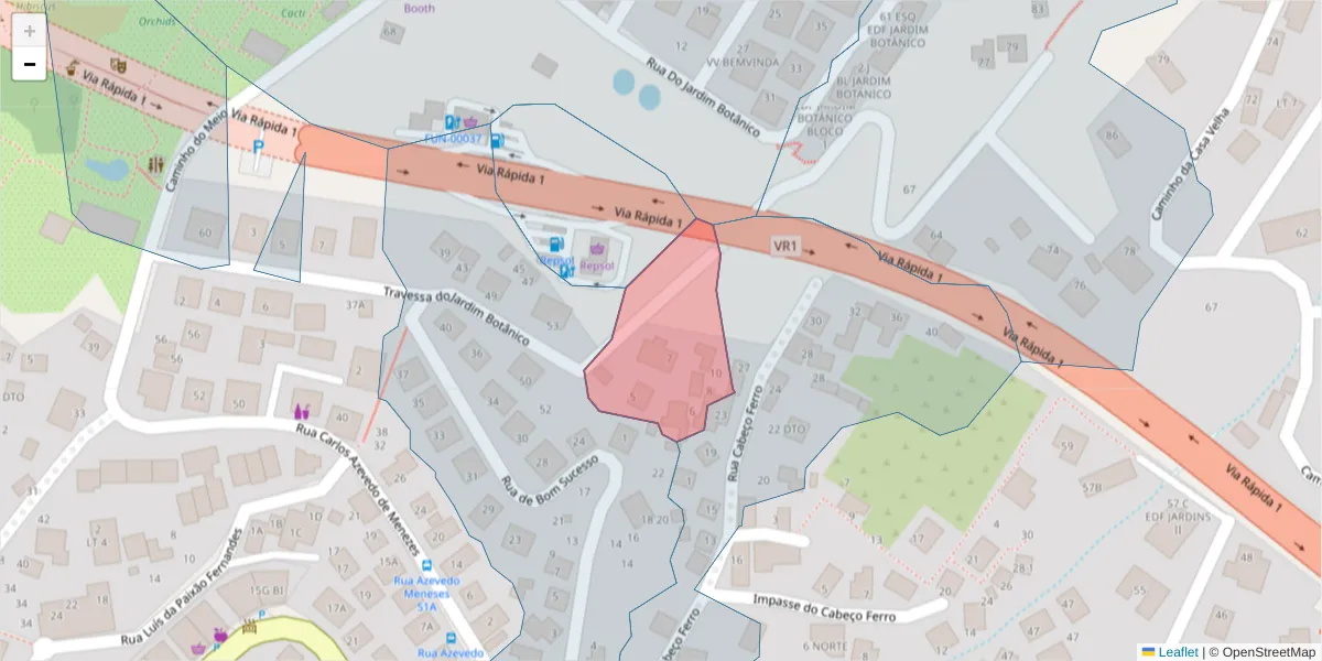 Mapa detalhado do código postal 9060-333 com limites, códigos postais vizinhos e agências dos correios