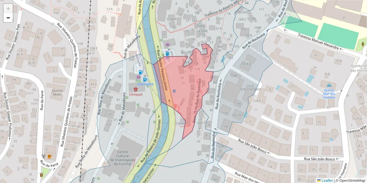 Mapa detalhado do código postal 9060-379 com limites, códigos postais vizinhos e agências dos correios