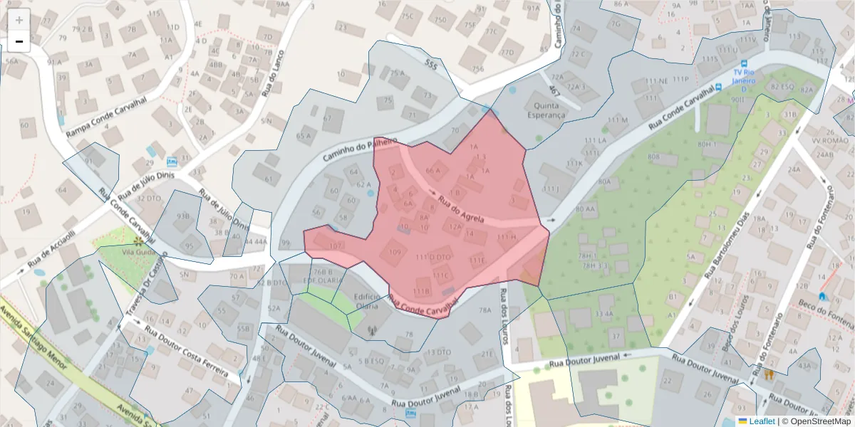 Mapa detalhado do código postal 9060-383 com limites, códigos postais vizinhos e agências dos correios