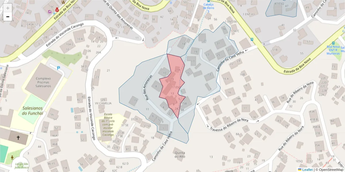 Mapa detalhado do código postal 9060-391 com limites, códigos postais vizinhos e agências dos correios
