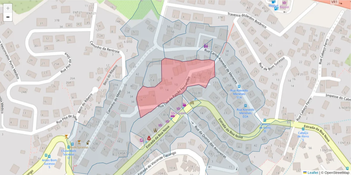Mapa detalhado do código postal 9060-413 com limites, códigos postais vizinhos e agências dos correios