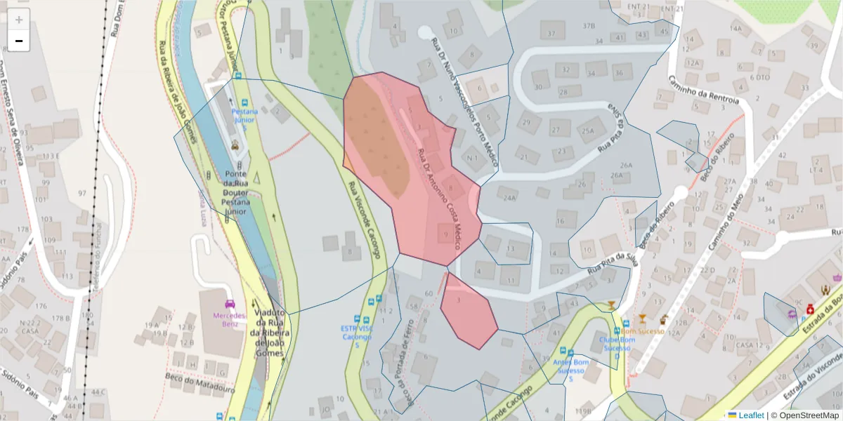 Mapa detalhado do código postal 9060-420 com limites, códigos postais vizinhos e agências dos correios