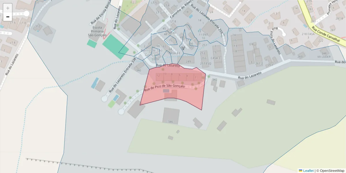 Mapa detalhado do código postal 9060-423 com limites, códigos postais vizinhos e agências dos correios