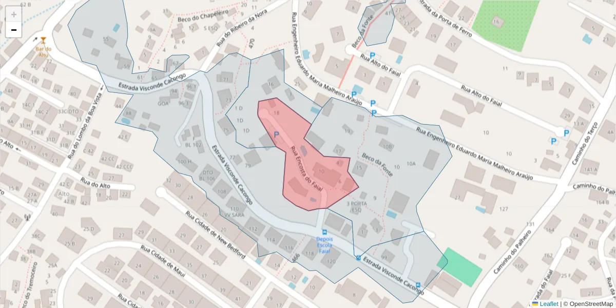 Mapa detalhado do código postal 9060-428 com limites, códigos postais vizinhos e agências dos correios