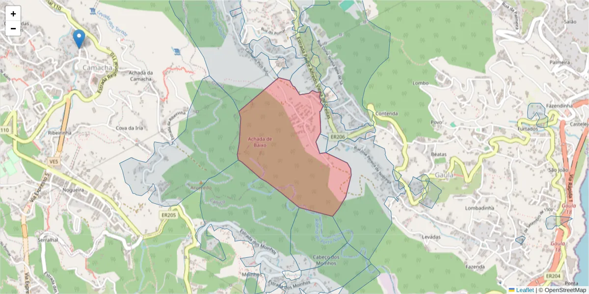 Mapa detalhado do código postal 9100-011 com limites, códigos postais vizinhos e agências dos correios