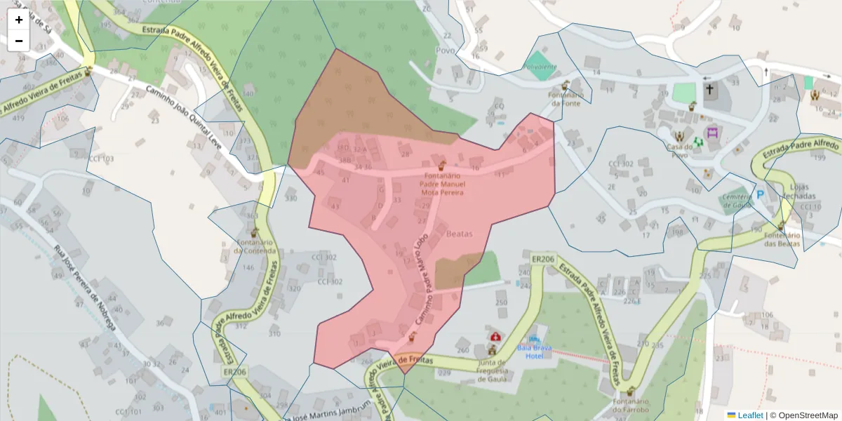 Mapa detalhado do código postal 9100-017 com limites, códigos postais vizinhos e agências dos correios