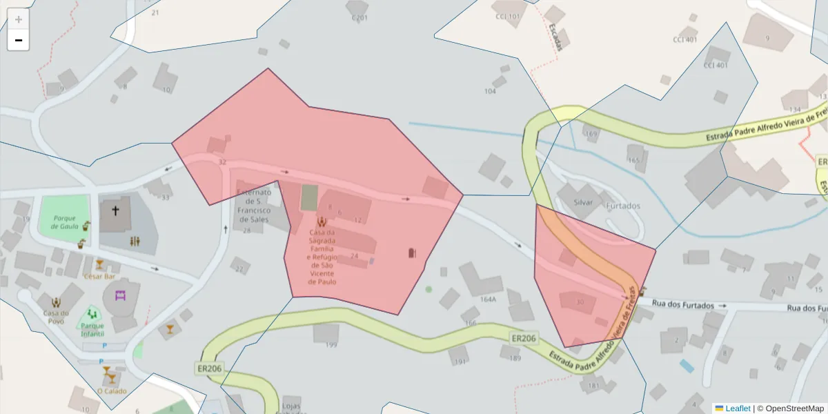 Mapa detalhado do código postal 9100-032 com limites, códigos postais vizinhos e agências dos correios