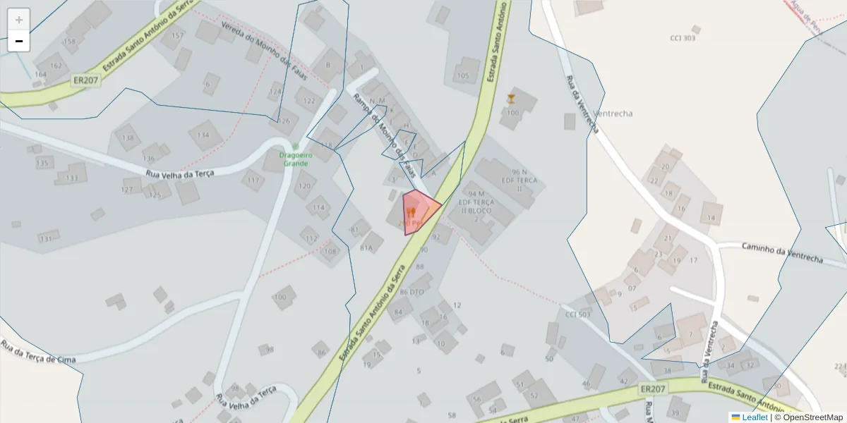 Mapa detalhado do código postal 9100-036 com limites, códigos postais vizinhos e agências dos correios