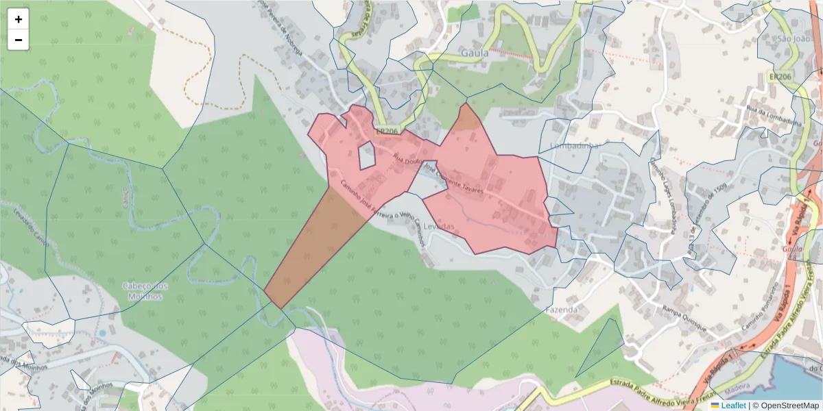 Mapa detalhado do código postal 9100-040 com limites, códigos postais vizinhos e agências dos correios